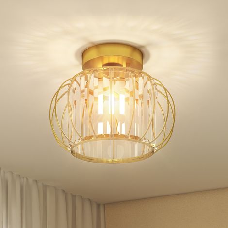 Moderne Und Minimalistische Led-käfig-deckenleuchte Mit 18 Kristallen, Aus Goldfarbenem Metall, Ø27x19 Cm