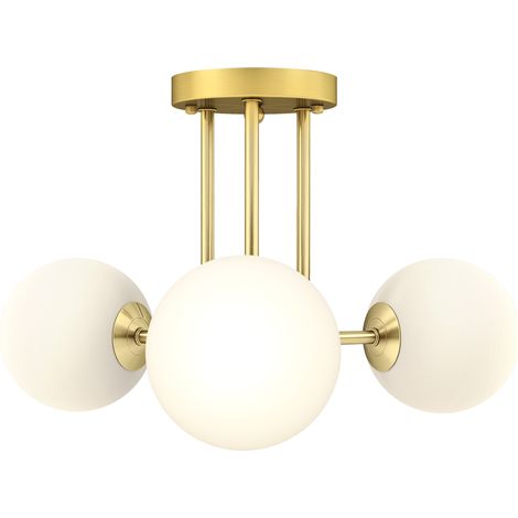 Led-deckenleuchte 25w, Deckenleuchte Mit 3 Lichtern Und G9-fassungen, Kugelschirm, 42 X 42 X 26,5 Cm, Goldfarben