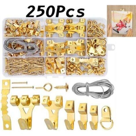 250-teiliges Set Zum Aufhängen Von Bilderrahmen Und Gemälden – Haken, Schrauben, Nägel, D-ringe, Schraubösen, Sägezahn-aufhänger Und Stahlseile – Zubehör Zum Bilder Aufhängen