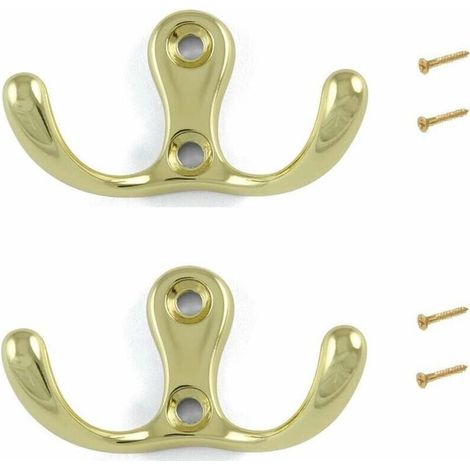 2x Doppelte Kleiderhaken Aus Metall, Messing Finish Antik Mit Schrauben, Wandmontage Für Küche, Badezimmer, Garderobe, Handtuch, Tasche, Kleidung, Ankleide, Möbel, Schrank