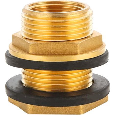 Durchführung Für Regenwassertonne Aus Messing, Innengewinde G3/4" (ø24mm) X Außengewinde G1" (ø32,5mm), 2 Dichtungen Enthalten, Tankanschluss Für Tanks Und Fässer