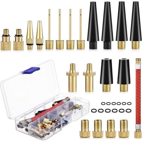 Fahrradpumpenadapter, 33-teiliges Set Ballonpumpe-adapter, Dv Sv Av Fahrradpumpenadapter Mit Aufbewahrungsbox, Ventiladapter Mit Aufblaschlauch, Für Fahrrad, Fahrradpumpe Und Kompressoren