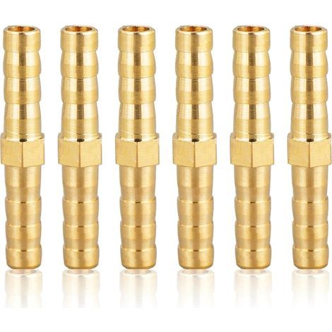 6 Stück 6mm Messing-schlauchverbinder, 6mm (1/4") Messing-schlauchverbinder, Gerader Schlauchnippel Mit Dorn, Messing-schlauchverbinder, Hülsenverbinder, Gewindeanschluss, Messingfittings