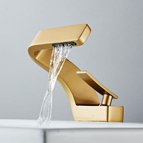 Moderne Waschtischarmatur Mit Wasserfall Für Das Badezimmer, Mischbatterie Für Warm- Und Kaltwasser Mit Goldenem Kupferwaschbeckenhahn