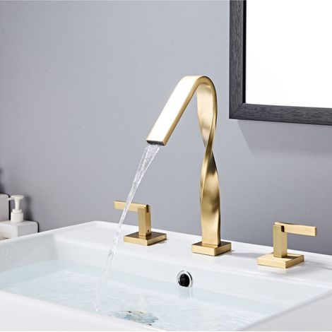 Luxuriöser Waschtischmischer Für Das Zuhause, Komplett Aus Kupfer, Einlochig, Warm Und Kalt, Gebürstet, Kreativ Und Leicht, Goldfarben
