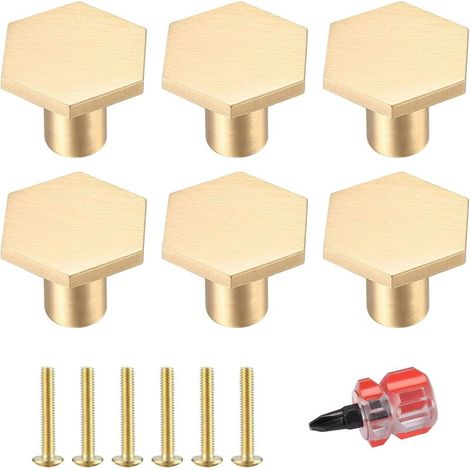 6er-set Sechseckige Möbelknöpfe Aus Messing – Maße 22 Mm X 18 Mm – Mit Schraubendreher Für Einfache Installation – Goldene Oberfläche
