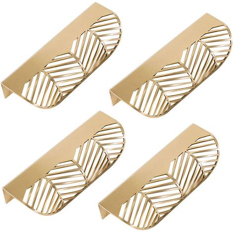 Goldene Messing-möbelgriffe – 4er Set – Blatt-design Für Schubladen – Maße 11,7 X 2,3 X 4,3 Cm – Einfache Installation