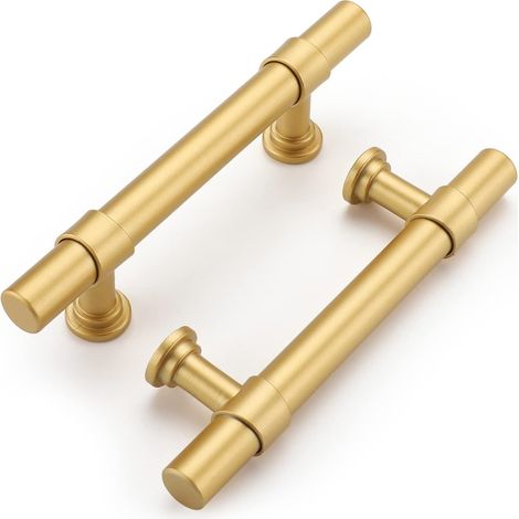 2 Goldene Griffe Für Schränke Und Schubladen. Lochabstand: 128 Mm. Hergestellt Aus Aluminium- Und Zinklegierung. Schrauben Enthalten.