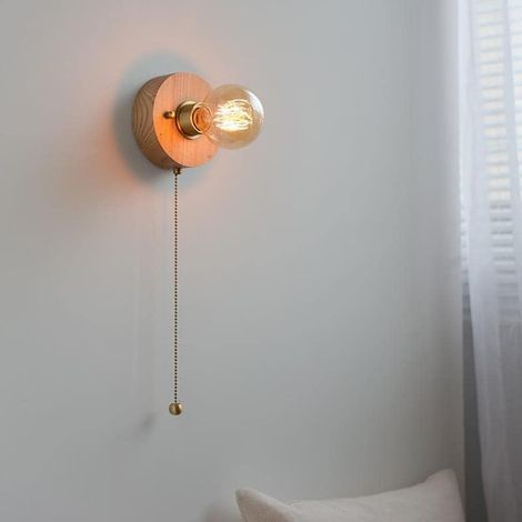 Vintage Wandlampe Mit Holzkette, Bauernhaus-wandleuchte, Wandleuchte Mit Schalter Für Küche, Wohnzimmer, Schlafzimmer, Flur, Treppe, Hotelflur (rund)