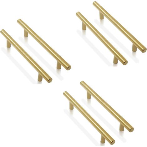 Set Aus 6 Goldenen Edelstahl-griffen Für Küchenschränke, Lochabstand: 128 Mm, T-griff, Türgriff Für Die Küche