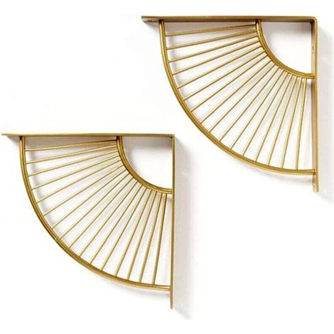 Equerre Regal Art Déco 20 / 30 Cm, Schwebende Wandregale Im Goldenen Design, Fächerförmige Regalhalterung, 2er-set
