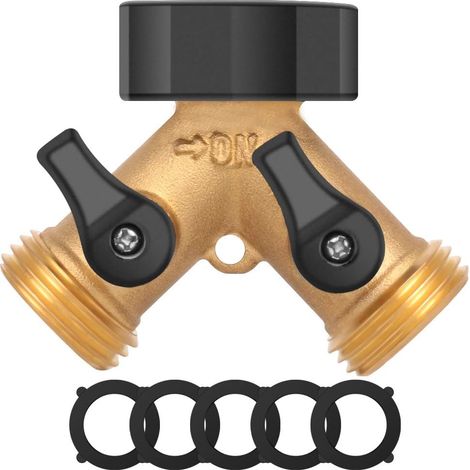 Regemoudal Schlauchverteiler, 2-wege-gartenschlauch-y-verbinder, Massiver Messing-schlauchadapter, Kupfer-schlauchtrenner Mit 2 Ventilen Und 5 Dichtungen