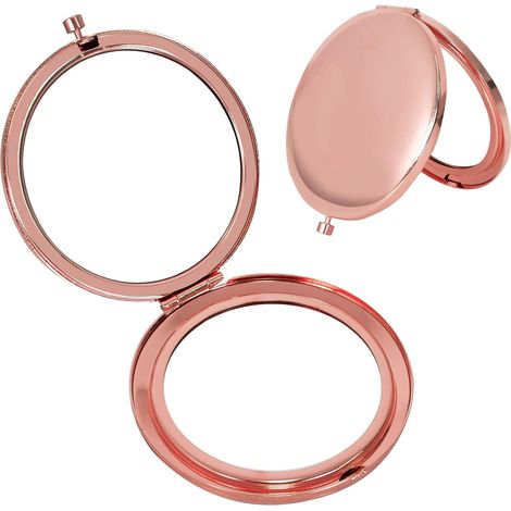 Doppelseitiger Taschenspiegel, 7 Cm Kompakter Make-up-spiegel, Runder Klappbarer Schminkspiegel Für Reisen, Schule Und Zuhause (roségold)