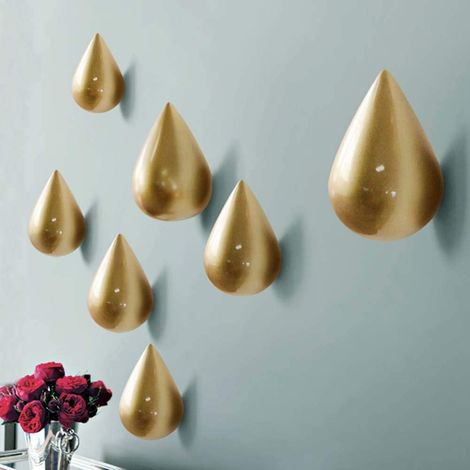 7er-set Kreative Wassertropfen-kleiderhaken, Wanddeko, Moderne Dekoration, Goldfarben