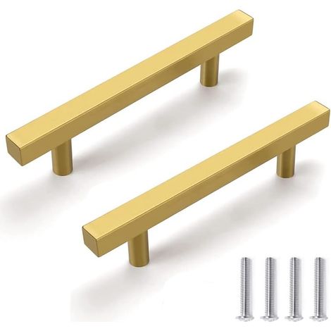 2er-set Goldene Küchenschrankgriffe Aus Edelstahl, Moderner Und Schlichter Stil, 96 Mm