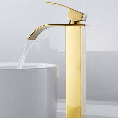 Hochbau-kaskaden-wasserhahn Für Badezimmer, Moderner Quadratischer Chrom-einlochmischer Für Warm- Und Kaltwasser (gold)