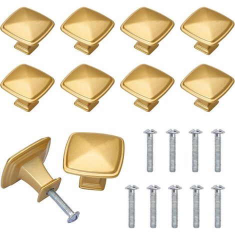 10er-set Goldene Knöpfe Für Schranktüren, Türgriffe Aus Messing Für Schränke, Küche, Kleiderschrank, Badezimmer Mit Schrauben, Quadratische Form, Zinklegierung