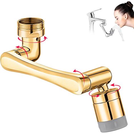 1440-grad-schwenk-luftmischer Für Küchenarmatur, Universeller Wassersparfilter, Armaturenverlängerung, 2-strahl-mischer Für Küche Und Bad, Goldfarben