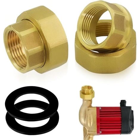 2 Stück Pumpenanschluss 1 1/2" X 1", Wasserhahnverlängerung 1/2" Dn25 Mit Abnehmbarem Gewindeanschluss Aus Messing, Inkl. 2 Dichtungen Für Umwälzpumpe, Heizung
