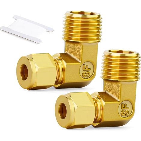 2 Stück Messing-90-grad-winkel-kompressionsrohr-fitting-verbinder, 6 Mm Außendurchmesser X 1/2" Bsp Männlicher Anschluss