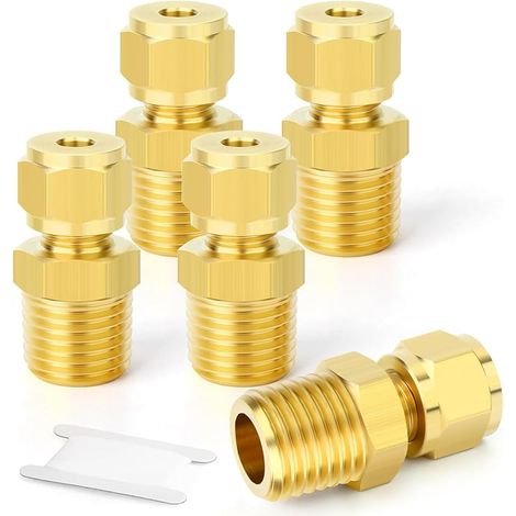 5 Stück Messing-kompressionsrohrverschraubung, Außendurchmesser Rohr 4 Mm X 1/4" Bsp Außengewinde-anschluss