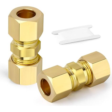 2 Stück Messing-klemmringverschraubung, 12 Mm Gerade Doppelmuffe, Doppelklemmring-verbinder Für Kupfer-, Kunststoff- Und Aluminiumrohre