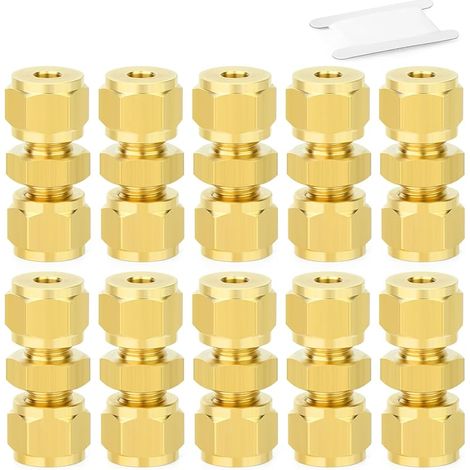 10 Stück Messing-kompressionsfitting, 4 Mm Gerader Doppelnippel, Doppelring-verbinder Für Kupfer-, Kunststoff- Und Aluminiumrohre