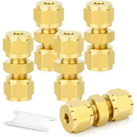 5 Stück Messing-klemmringverschraubung, 4 Mm Gerade Doppelmuffe, Doppelring-verbinder Für Kupfer-, Kunststoff- Und Aluminiumrohre