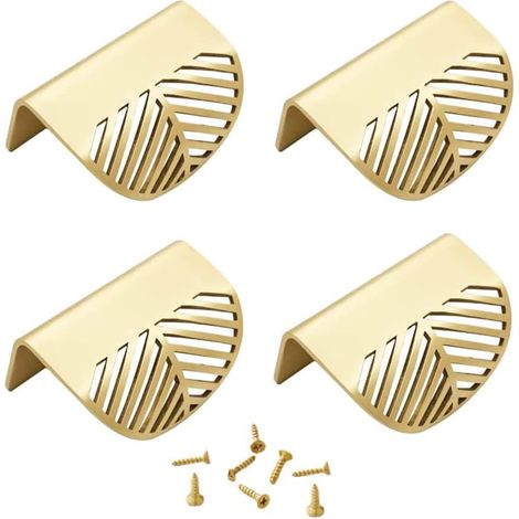 4 Stück Goldene Möbelknöpfe, Blattförmige Verdeckte Metallgriffe Für Schränke, Für Zuhause, Schubladen Und Schränke, Mit Schrauben