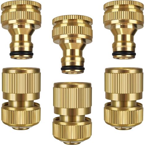 6 Stück Schlauchverbinder, Massiver Messing-gartenhahnanschluss, 2-in-1-hahnverbinder, Schnellkupplungs-schlauchanschlüsse, Hahnadapter