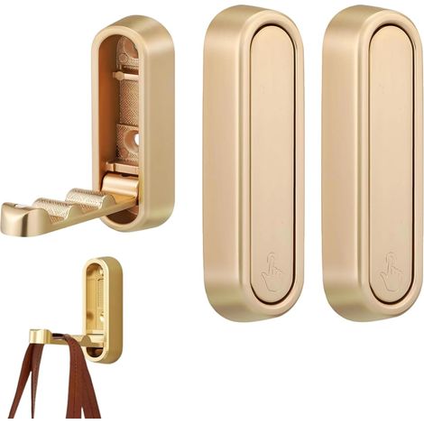 2 Stück Klappbare Wandhaken, 90-grad-klapphaken, Unsichtbare Kleiderhaken Für Schlafzimmer Und Badezimmer, Goldfarben