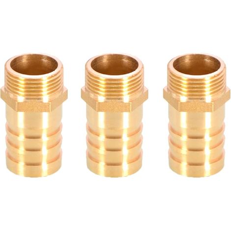 3 Stück Gerippte Messing-schlauchverbinder - 25 Mm Kupplungsstecker Auf 3/4" Bsp Außengewinde - Schlauchadapter