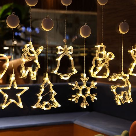 Weihnachtsfensterlichter, Hängendes Weihnachtsfensterlicht Mit Saugnapf, Batteriebetriebene Hängende Lampendekorationen Für Den Feiertagsladen - Schneemann
