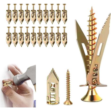 Selbstbohrende Dübel, Set Aus Selbstbohrenden Dübeln Und Schrauben Für Trockenbauwände, Reparaturwerkzeug Für Dübel In Feuchten Und Festen Trockenbauwänden Zur Möbelbefestigung (20 Stück, 4+4 Cm)