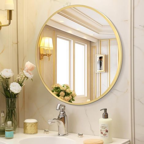 Großer Runder Goldener Wandspiegel Mit Rahmen, 60 Cm – Wanddekoration Für Badezimmer, Schlafzimmer, Eingangsbereich, Wohnzimmer