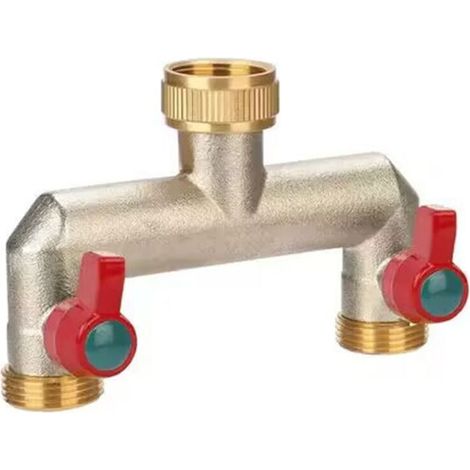 Gartenhahn-verteiler Aus Messing, 1/2" Und 3/4" Schlauchverteiler, 2-wege-hahn-schlauchanschluss Mit Ventilen Und Verlängertem Griff, Montage An Zwei Wasserzeitschaltuhren