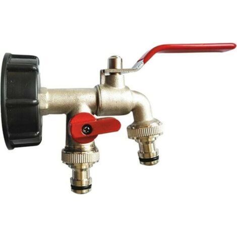 Doppelter Gartenhahn 1/2 Zoll, Adapter Für Ibc-container 1000 L, Hahn Für Regenwassersammelsystem, Doppelter Hahn Aus Messing/pp, Grobgewinde 60 Mm S60x6, Anschluss