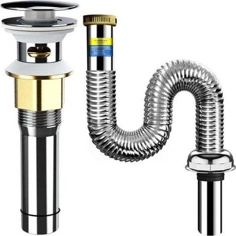 Bonde Waschbecken-set, Badewannenablauf Mit Siphon, Edelstahl-ablaufschlauch 800 Mm, Ausziehbar, Insekten- Und Geruchsresistent (silber)