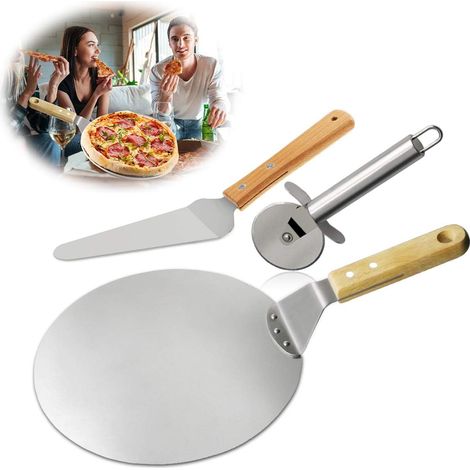 3er Set Pizza-schieber, Pizzaschaufel, Kuchenschaufel Aus Edelstahl Mit Holzgriff, Ideal Für Tarte, Pizza Oder Kuchen