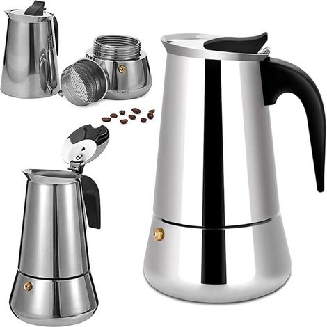 Italienische Moka-kaffeekanne Aus Edelstahl, 6 Tassen, Kompatibel Mit Allen Herdarten, 300 Ml - Liaiki
