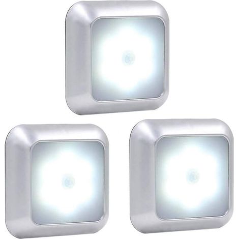 3er-set Nacht-wandleuchten, 6 Led Mit Kabellosem Bewegungsmelder, Silberner Rahmen, Weißes Licht