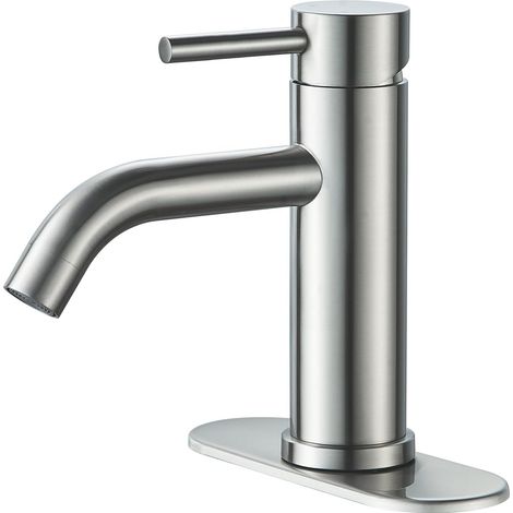 Moderner Einloch-badezimmerwasserhahn, Waschtischarmatur In Gebürstetem Nickel, Einhebeliger Badezimmerwasserhahn Mit 3-loch-abdeckplatte, Wasserzuleitung