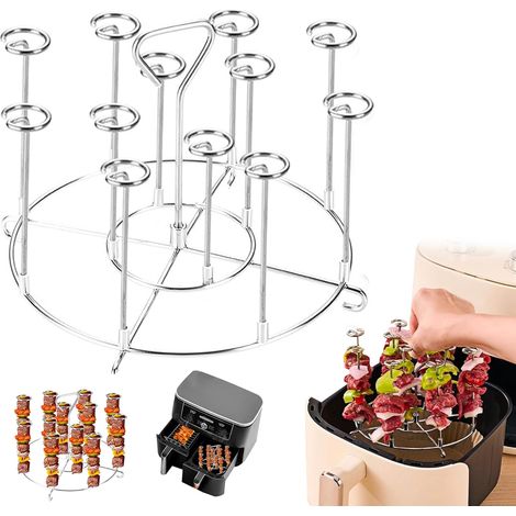 Luftfritteusen-grill Mit 12 Spießen, Edelstahl-grillzubehör Für Runde Fritteusen, Vertikale Halterungen Für Heißluftfritteusen, Wiederverwendbares Bbq-grillzubehör