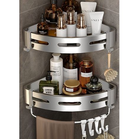 Eck-duschablage, 2er-pack, Wandmontiertes Badezimmerregal Mit Klebeband, Aufbewahrungsorganisator Für Wc, Schlafzimmer Und Küche