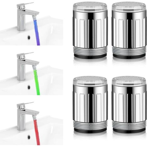 Led-wasserhahn, Farbig - 4 Stück Mit 3 Farben, Temperaturabhängig, Temperatursensor Für Badezimmer Und Küche