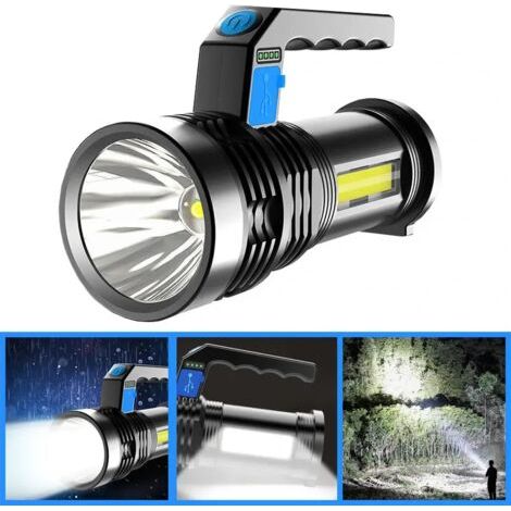 P500 Double Lumière 500m Lange Reichweite Taschenlampe Leistungsstark Mit Cob Seitenlicht Usb Wiederaufladbar Starker Led-taschenlampen-projektor
