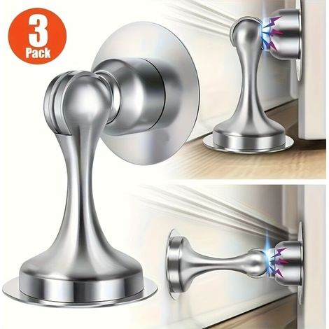 3er-set Magnetische Türstopper Aus Edelstahl – Bohrfreie Türfeststeller Mit Starkem Kleber, Zur Wand- Oder Bodenmontage, Starker Magnetismus, Modernes Design Für Zuhause Und Büro