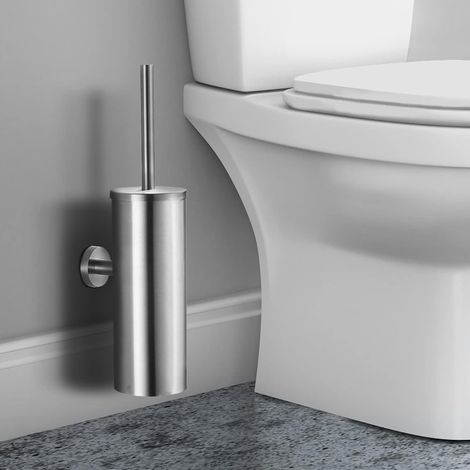 Silberne Toilettenbürste, 12,5x12,5x40,5 Cm, Wandmontierte Edelstahl-toilettenbürste Mit Halter.