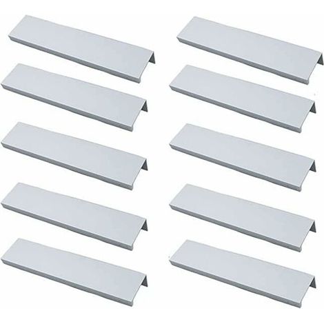 Set Aus 10 Möbelgriffen Aus Gebürstetem Aluminium, Unsichtbare Griffe 96 Mm, Schnelle Montage Mit Enthaltenen Schrauben, Rostbeständig