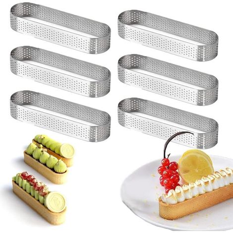 Tarte-ring, Gebäckring, 6er-set Ovale Törtchenformen Aus Edelstahl, Hitzebeständig, Perforiert Für Mousses Und Kuchen (13 X 4 X 2 Cm)